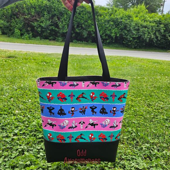 Cartoon Spider Animation Tote Bag Purse Vinyl Grocery Shopping Shoulder Tuesday - Picture 2 of 10